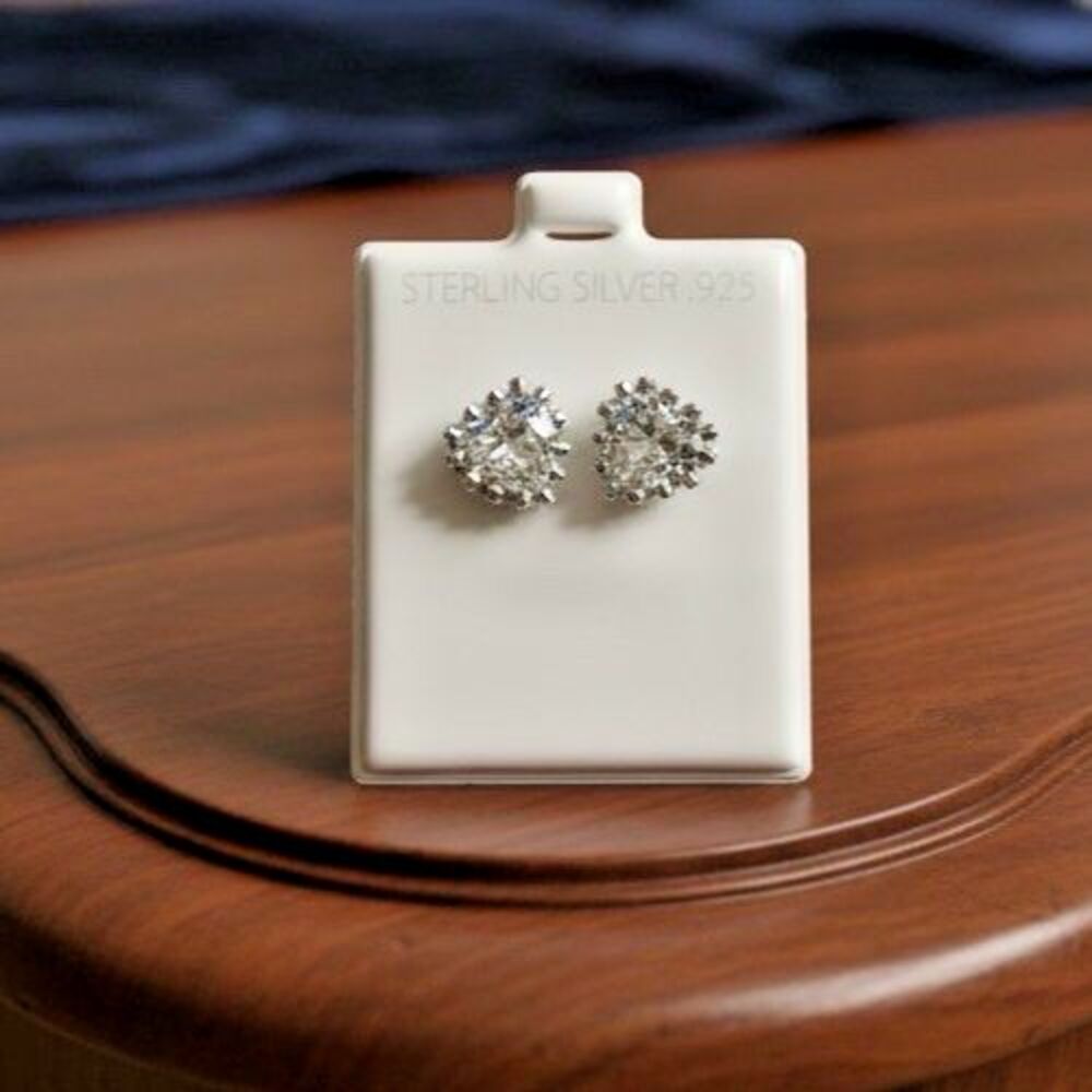 Sterling Silver CZ Stud Earrings 925 Round Brilliant 0.25” Classic NEW